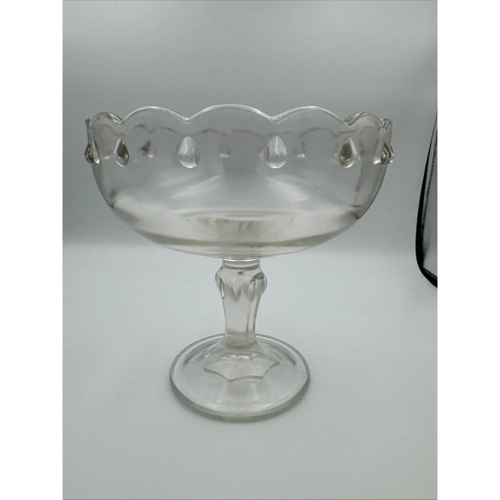 Vintage INDIANA GLASS Clear Teardrop Scalloped Pedestal Compote Candy Fruit Bowl
